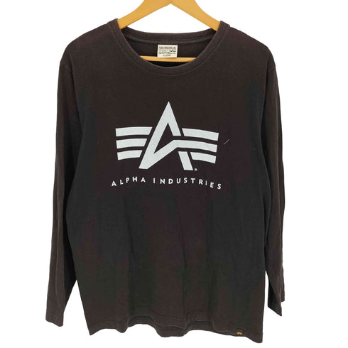 アルファインダストリーズ ALPHA INDUSTRIES 裾ロゴパッチ プリント クルーネック ロングスリーブTシャツ メンズ import:XL