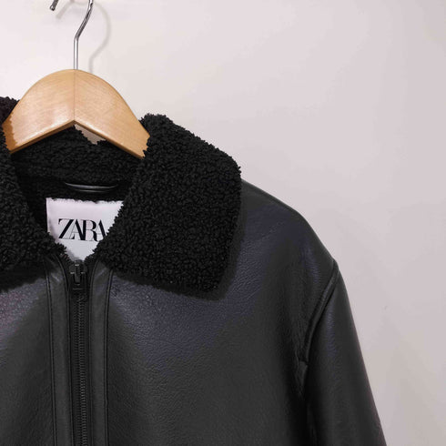 ザラ ZARA 襟ボア フェイクレザー ボンバージャケット メンズ import:S