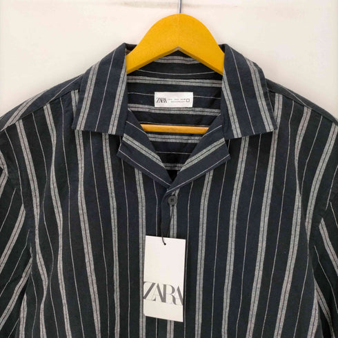 ザラ ZARA ストライプ リネンオープンカラーシャツ メンズ import:L