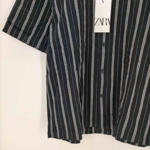 ザラ ZARA ストライプ リネンオープンカラーシャツ メンズ import:L