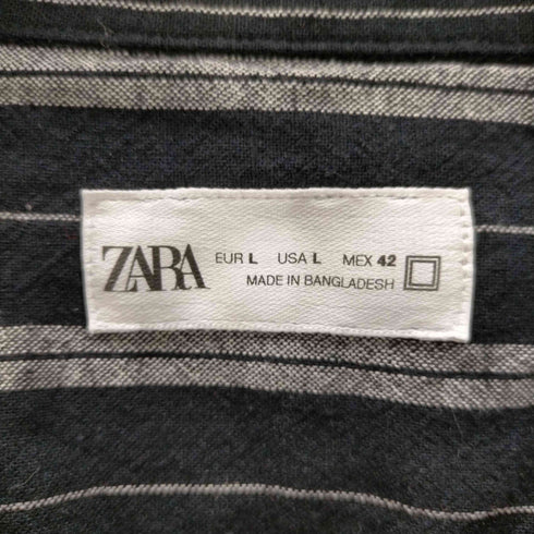 ザラ ZARA ストライプ リネンオープンカラーシャツ メンズ import:L