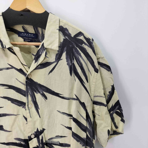 ザラマン ZARA MAN SLIM FIT パームツリー柄 リネンオープンカラーシャツ メンズ import:XL