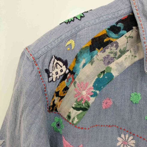 エターナル ETERNAL HANDLEVEL 刺繍 デザイン 異素材 総柄 切替 マチ付 シャンブレー S/S シャツ メンズ JPN:L