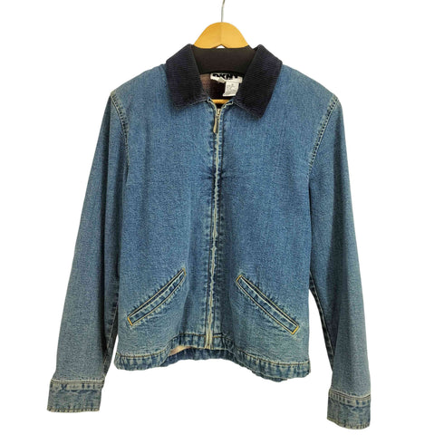 ダナキャランニューヨークジーンズ DKNY JEANS 90S 旧タグ 裏地チェック コーデュロイ切替 ジップアップ デニムジャケット メンズ import:M