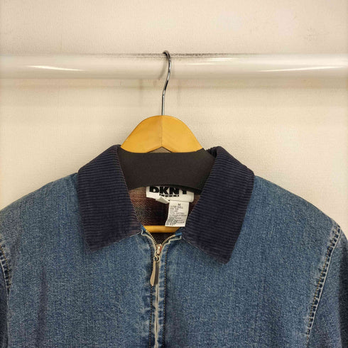 ダナキャランニューヨークジーンズ DKNY JEANS 90S 旧タグ 裏地チェック コーデュロイ切替 ジップアップ デニムジャケット メンズ import:M