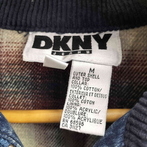 ダナキャランニューヨークジーンズ DKNY JEANS 90S 旧タグ 裏地チェック コーデュロイ切替 ジップアップ デニムジャケット メンズ import:M