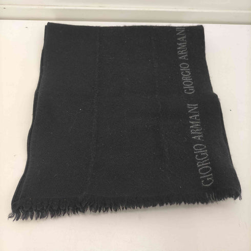 ジョルジオアルマーニ Giorgio Armani イタリア製 ロゴ 刺繍 ウール フリンジ マフラー メンズ