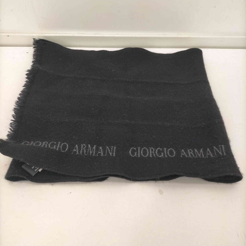 ジョルジオアルマーニ Giorgio Armani イタリア製 ロゴ 刺繍 ウール フリンジ マフラー メンズ