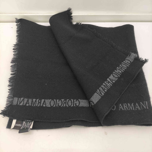 ジョルジオアルマーニ Giorgio Armani イタリア製 ロゴ 刺繍 ウール フリンジ マフラー メンズ