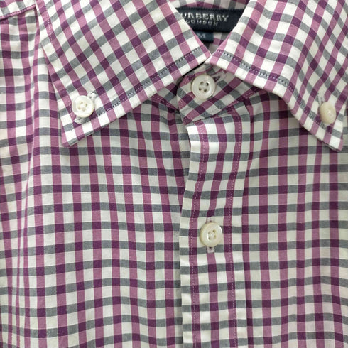 バーバリーロンドン BURBERRY LONDON Checkered Dress Shirt ホース ロゴ 刺繍 L/S ギンガムチェック ボタンダウン ドレス シャツ メンズ import:M