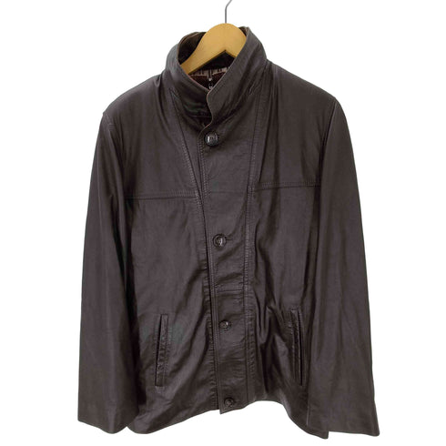 Genuine Leather 裏地ストライプ 本革 ジップ レイヤード デザイン リアルレザー カバーオール ジャケット メンズ import:M
