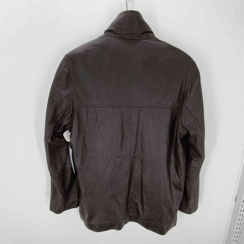 Genuine Leather 裏地ストライプ 本革 ジップ レイヤード デザイン リアルレザー カバーオール ジャケット メンズ import:M