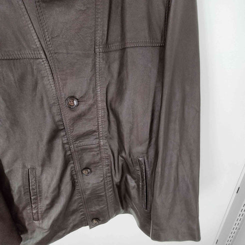 Genuine Leather 裏地ストライプ 本革 ジップ レイヤード デザイン リアルレザー カバーオール ジャケット メンズ import:M