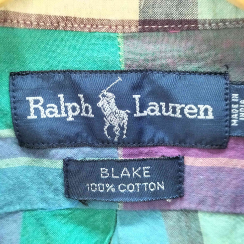 ラルフローレン RALPH LAUREN BLAKE チェック柄ボタンダウンシャツ 半袖 メンズ import:L