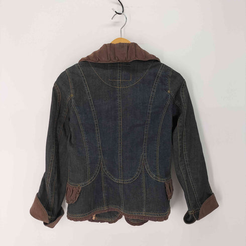 ヒロココシノ HIROKO KOSHINO フリル フェイクスエード切替 2B デニム テーラードジャケット レディース JPN:38