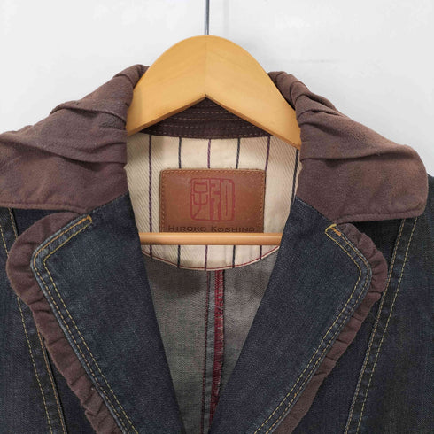 ヒロココシノ HIROKO KOSHINO フリル フェイクスエード切替 2B デニム テーラードジャケット レディース JPN:38