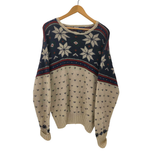 ポロバイラルフローレン Polo by RALPH LAUREN 90S HAND KNIT ハンド ニット 総柄 ノルディック ローゲージ リブ編み ウール ニット セーター メンズ import:L