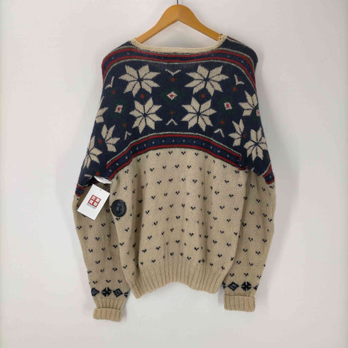 ポロバイラルフローレン Polo by RALPH LAUREN 90S HAND KNIT ハンド ニット 総柄 ノルディック ローゲージ リブ編み ウール ニット セーター メンズ import:L