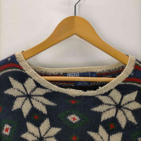 ポロバイラルフローレン Polo by RALPH LAUREN 90S HAND KNIT ハンド ニット 総柄 ノルディック ローゲージ リブ編み ウール ニット セーター メンズ import:L