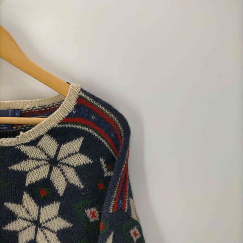 ポロバイラルフローレン Polo by RALPH LAUREN 90S HAND KNIT ハンド ニット 総柄 ノルディック ローゲージ リブ編み ウール ニット セーター メンズ import:L