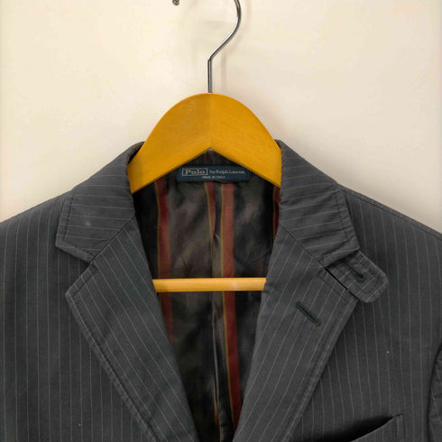 ポロバイラルフローレン Polo by RALPH LAUREN 90-00S 381 BLEECKER MADE IN ITALY イタリア製 裏地背抜き チンスト付き ストライプ 3B テーラード ジャケット メンズ 46