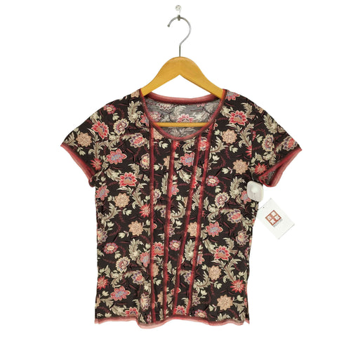 ヒロココシノ HIROKO KOSHINO ボタニカル柄 レース切替 カットソー Y2K レディース 9