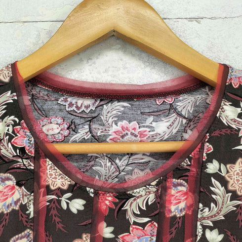 ヒロココシノ HIROKO KOSHINO ボタニカル柄 レース切替 カットソー Y2K レディース 9