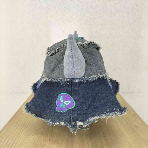 スカルワッペン 角デザイン デニム バケットハット Y2K レディース