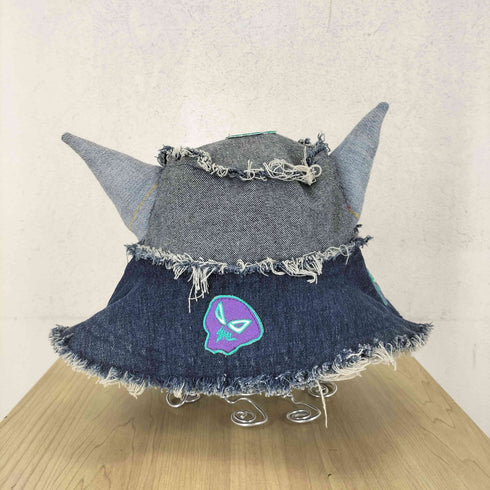 スカルワッペン 角デザイン デニム バケットハット Y2K レディース