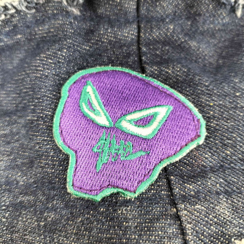 スカルワッペン 角デザイン デニム バケットハット Y2K レディース