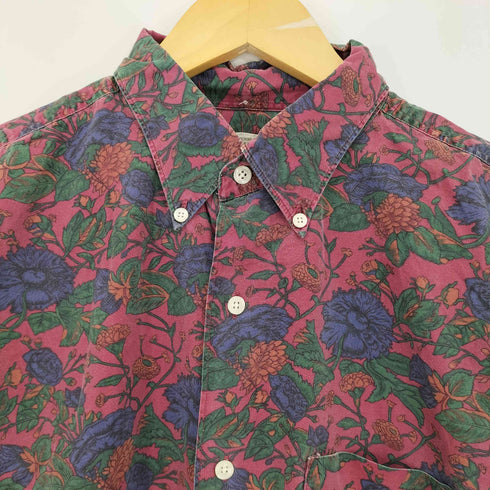 バナナリパブリック BANANA REPUBLIC 90s SAFARI & TRAVELタグ 香港製 コットン フラワープリント 半袖 3点止め ボタンダウンシャツ メンズ import:L