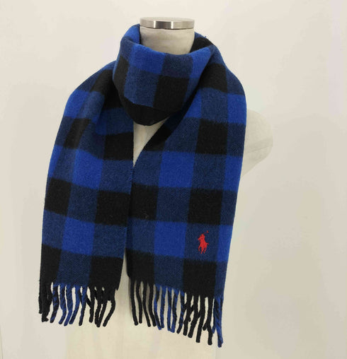 ポロラルフローレン POLO RALPH LAUREN リバーシブルマフラー フリンジ チェック柄 ポニー刺繍 ラムウール メンズ ONE SIZE
