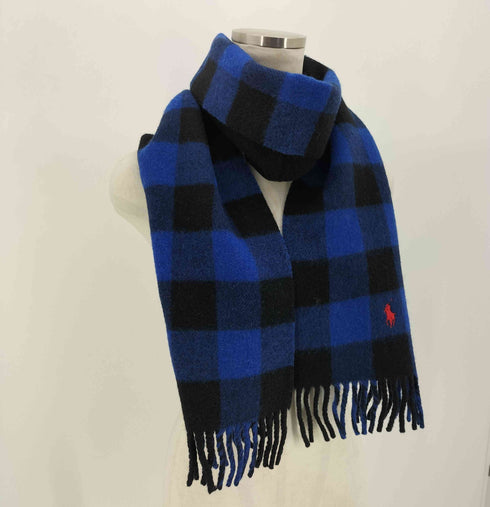 ポロラルフローレン POLO RALPH LAUREN リバーシブルマフラー フリンジ チェック柄 ポニー刺繍 ラムウール メンズ ONE SIZE