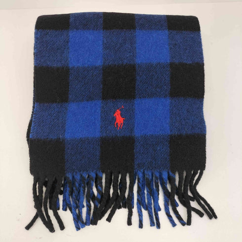 ポロラルフローレン POLO RALPH LAUREN リバーシブルマフラー フリンジ チェック柄 ポニー刺繍 ラムウール メンズ ONE SIZE