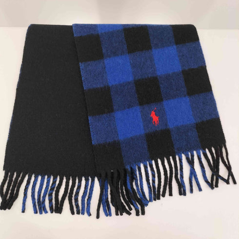 ポロラルフローレン POLO RALPH LAUREN リバーシブルマフラー フリンジ チェック柄 ポニー刺繍 ラムウール メンズ ONE SIZE