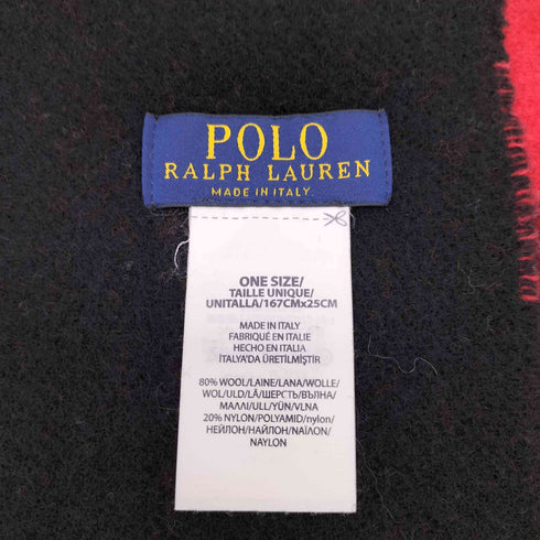 ポロラルフローレン POLO RALPH LAUREN リバーシブルマフラー フリンジ チェック柄 ポニー刺繍 ラムウール メンズ ONE SIZE