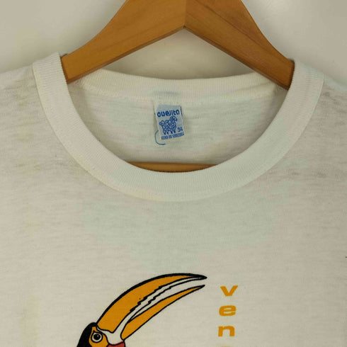 OUEJITA 90s オウム VENEZUELA プリント 裾シングルステッチ ポリコットン S/S クルーネックTシャツ レディース 34