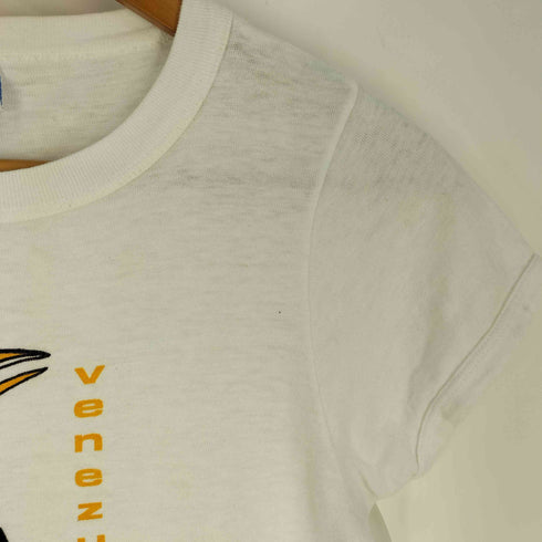 OUEJITA 90s オウム VENEZUELA プリント 裾シングルステッチ ポリコットン S/S クルーネックTシャツ レディース 34