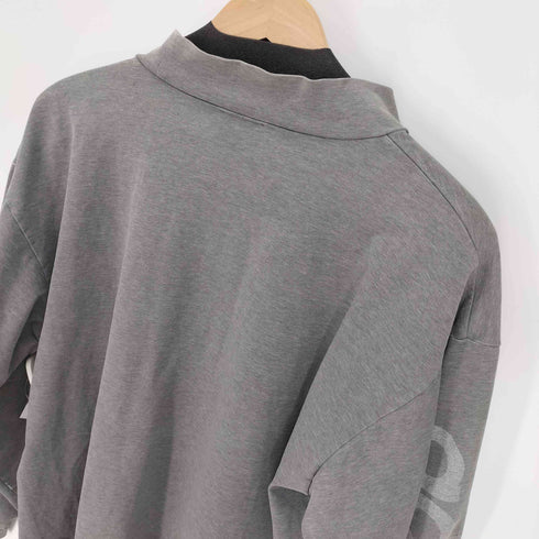 アディダス adidas 80-90S デサント製 ビッグ トレフォイルロゴ プリント モックネック ロングスリーブTシャツ メンズ M-L