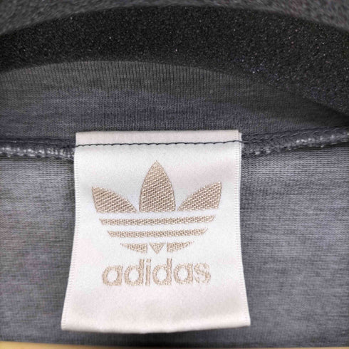 アディダス adidas 80-90S デサント製 ビッグ トレフォイルロゴ プリント モックネック ロングスリーブTシャツ メンズ M-L