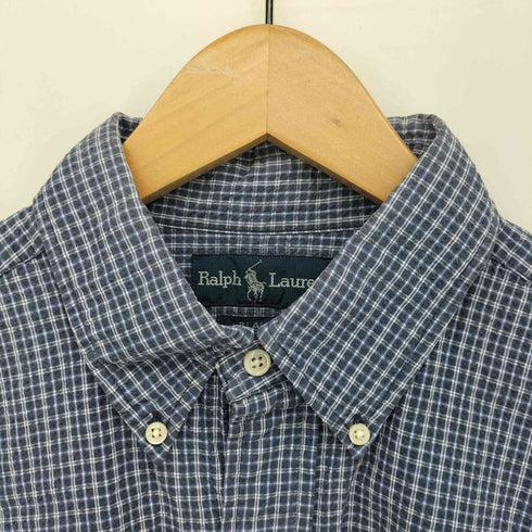 ラルフローレン RALPH LAUREN BLAKE ポニー 刺繍 チェック シアサッカー S/S ボタンダウン シャツ メンズ import:L