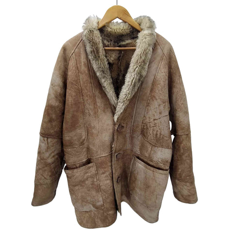 M.Flues 80-90S Vintage Mouton Coat 裏地 リアルファー シープスキン 本革 ムートン コート ヴィンテージ メンズ import:L