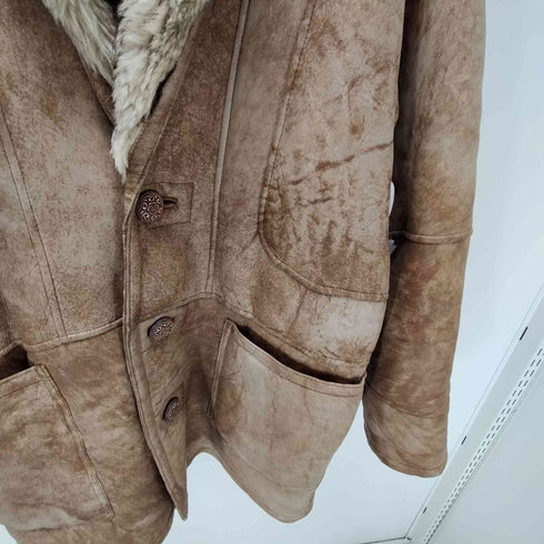 M.Flues 80-90S Vintage Mouton Coat 裏地 リアルファー シープスキン 本革 ムートン コート ヴィンテージ メンズ import:L