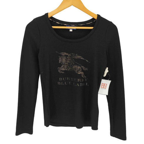 バーバリーブルーレーベル BURBERRY BLUE LABEL フロントロゴプリント ウール Uネック 長袖ニット レディース EUR:38