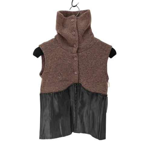 Dotyears フェイクレザー コルセット ドッキング ノースリーブ ニット ハイネック レディース import:L