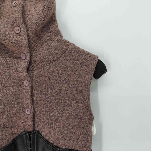 Dotyears フェイクレザー コルセット ドッキング ノースリーブ ニット ハイネック レディース import:L