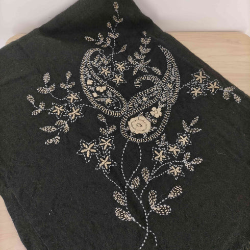 アニエスベー agnes b. PARIS 刺繍デザイン ウールフリンジマフラー レディース