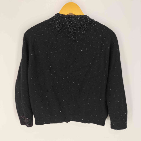 60-70S BANFF LTD スパンコール 花 ウール ニット カーディガン vintage レディース