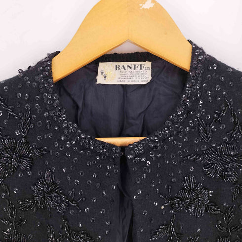 60-70S BANFF LTD スパンコール 花 ウール ニット カーディガン vintage レディース