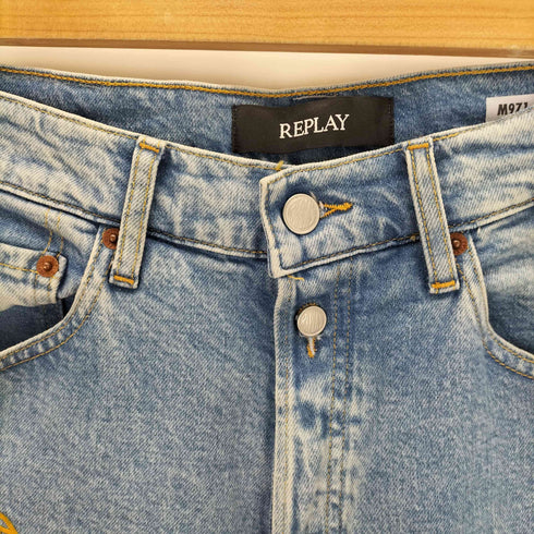 リプレイ REPLAY BEE MY DENIM M9Z1 STRAIGHT FIT フロッキープリントカスタムデニム メンズ W32 L32